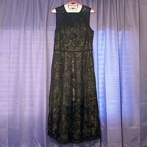 Carmen Marc Valvo Floor length black floral evening gown